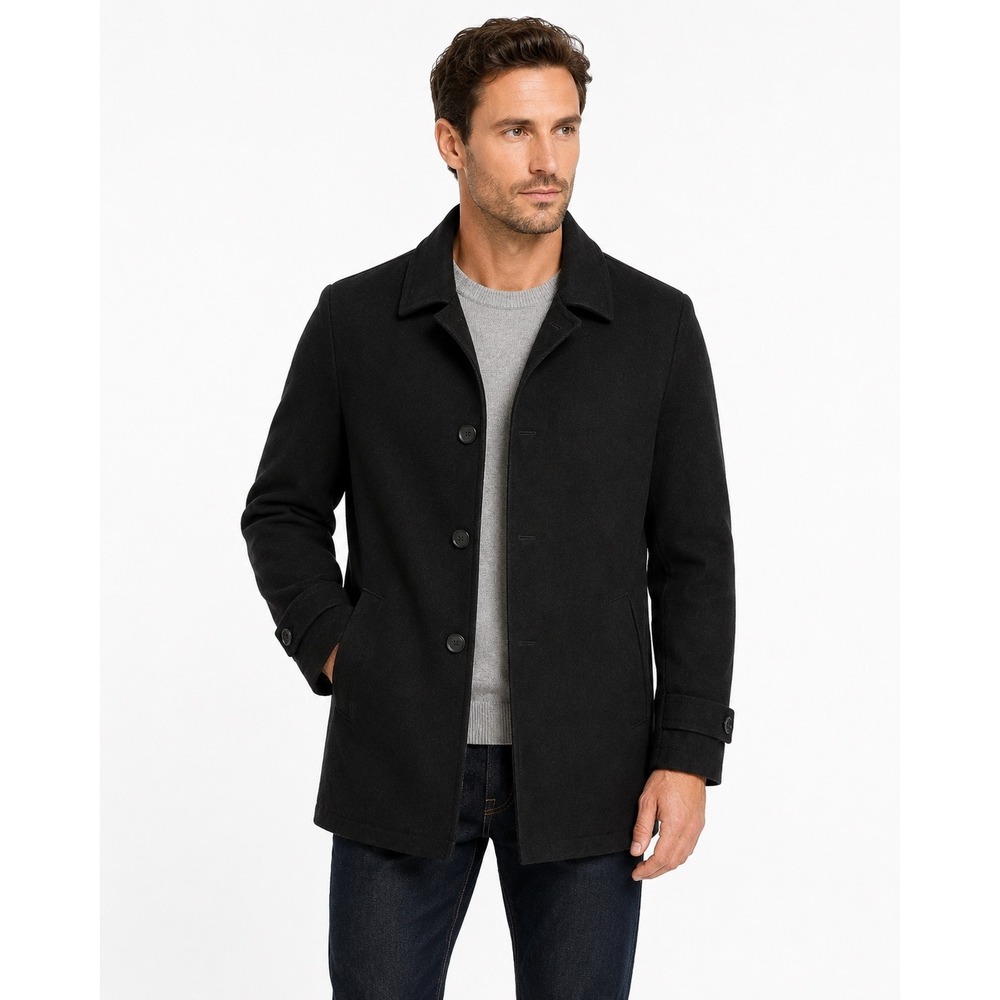 Michael Kors Men's Black Wool Blend Button Front Walking Coat Jacket Size Medium